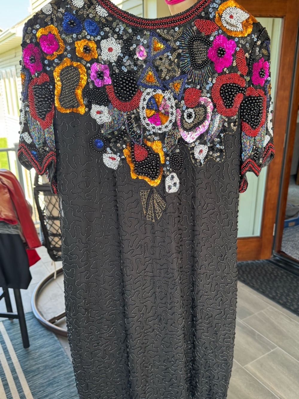 Carina Embellished Black Floral Beaded Women's Dress